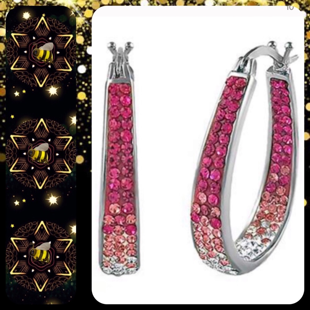 🐝• 18k White Gold Swarovski Crystal Hoop Earrings